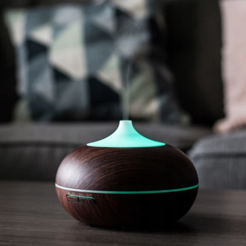 Nawilżacz Powietrza Dyfuzor Zapachowy Aromaterapia Lampka Jonizator + Pilot, Kolor dominujący brązowy