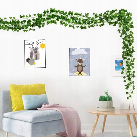 Ale Hity | SZTUCZNY BLUSZCZ x 12 SZTUK Na Ścianę Balkon Girlanda Sztuczne Liście 25 M