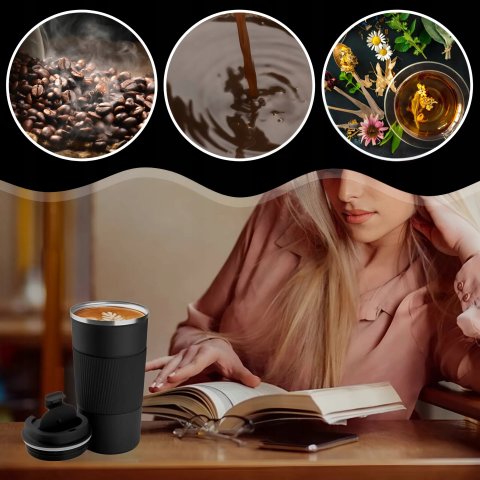 KUBEK TERMICZNY USTNIK TERMOS na herbatę kawę DO SAMOCHODU ANTYPOŚLIZGOWY, Maksymalne utrzymanie zimna do 24 h