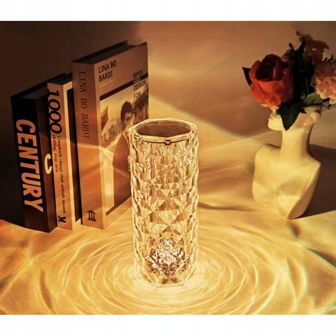 Lampka Kryształowa Róża LED Lampa Diamentowa Nocna Dotykowa + Pilot RGB, Średnica/szerokość klosza 9 cm