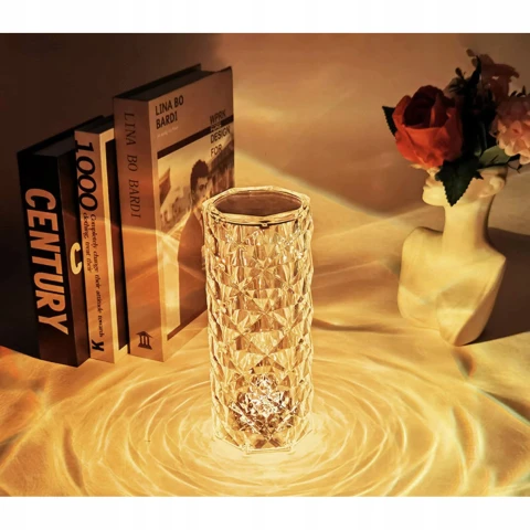 Lampka Kryształowa Róża LED Lampa Diamentowa Nocna Dotykowa + Pilot RGB, Średnica/szerokość klosza 9 cm