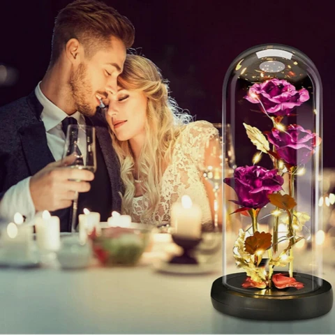 Ale Hity | WIECZNA RÓŻA W SZKLE LED ŚWIECĄCA WALENTYNKI PUDEŁKO PREZENT DZIEŃ KOBIET