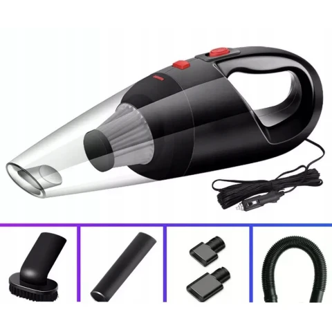 Mocny Odkurzacz Samochodowy Ręczny 120W Mocny Filtr Bezworkowy + Kabel 5m, Wysokość produktu 11 cm