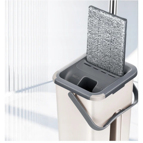 MOP PŁASKI Z WYCISKACZEM DO PODŁOGI + DWUKOMOROWE WIADRO + 2 WKŁADY CHŁONNE, Typ płaski