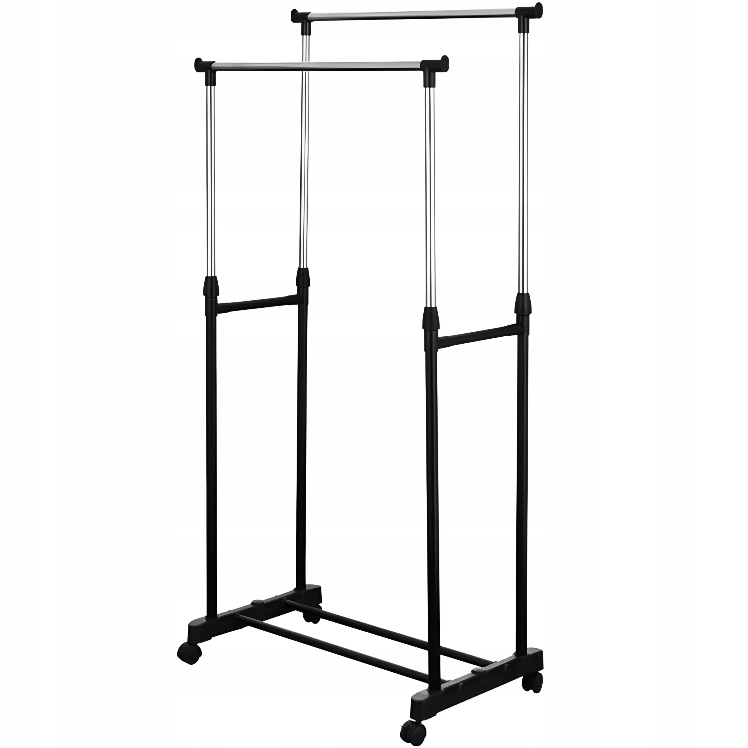 WIESZAK PODWÓJNY STOJĄCY NA KÓŁKACH UBRANIA STOJAK DO GARDEROBY METALOWY XL, Kolor mebla czarny