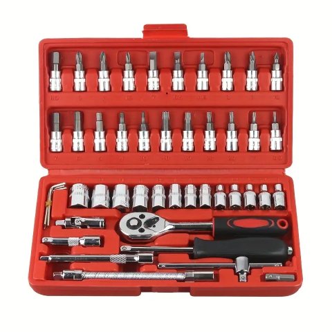 Zestaw kluczy nasadowych 46 elementów, torx, hex, walizka