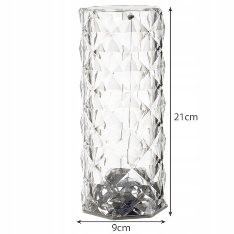 Lampka Kryształowa Róża LED Lampa Diamentowa Nocna Dotykowa + Pilot RGB, Długość/wysokość 21 cm