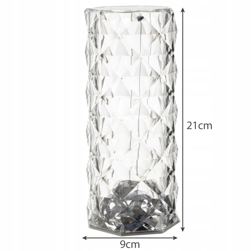 Lampka Kryształowa Róża LED Lampa Diamentowa Nocna Dotykowa + Pilot RGB, Długość/wysokość 21 cm