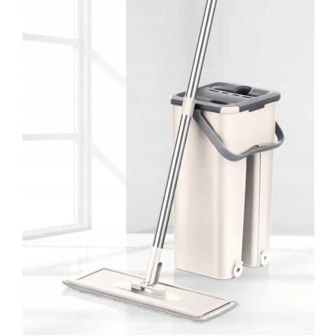 MOP PŁASKI Z WYCISKACZEM DO PODŁOGI + DWUKOMOROWE WIADRO + 2 WKŁADY CHŁONNE, Stan opakowania oryginalne