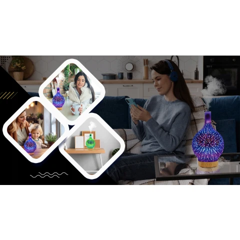 NAWILŻACZ POWIETRZA DYFUZOR ZAPACHOWY AROMATERAPIA JONIZATOR LAMPKA NOCNA, Długość przewodu zasilającego 1.5 m