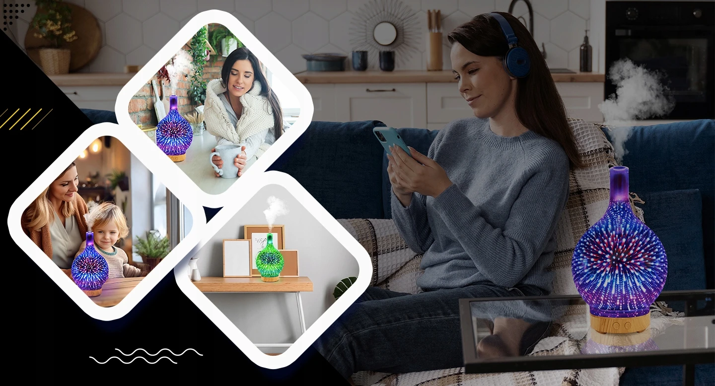 NAWILŻACZ POWIETRZA DYFUZOR ZAPACHOWY AROMATERAPIA JONIZATOR LAMPKA NOCNA, Długość przewodu zasilającego 1.5 m