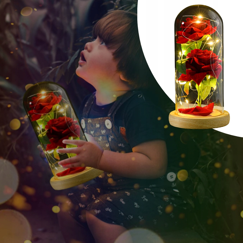 Ale Hity | WIECZNA RÓŻA W SZKLE ŚWIECĄCA LED PREZENT PUDEŁKO NA ŚWIĘTA JAK PRAWDZIWA