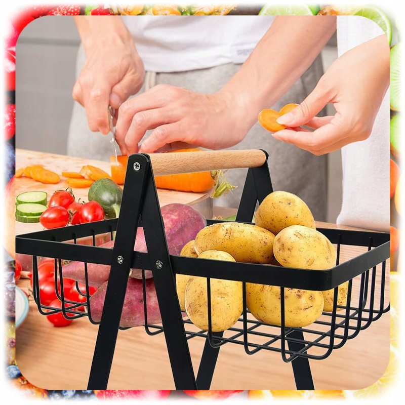 KOSZ NA OWOCE WARZYWA 3-PIĘTROWY 3x KOSZYK STOJAK ORGANIZER METALOWY CZARNY, Wysokość produktu 46.5 cm