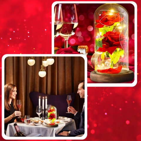 Ale Hity | WIECZNA RÓŻA W SZKLE ŚWIECĄCA LED PREZENT PUDEŁKO NA ŚWIĘTA JAK PRAWDZIWA