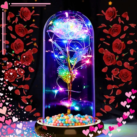 Ale Hity | WIECZNA RÓŻA W SZKLE ŚWIECĄCA LED PREZENT NA WALENTYNKI DZIEŃ KOBIET MAMY