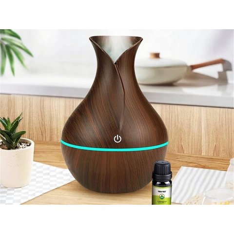 NAWILŻACZ POWIETRZA DYFUZOR ZAPACHOWY AROMATERAPIA PODŚWIETLENIE RGB USB, Kolor dominujący brązowy