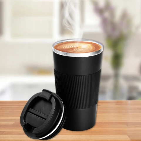 KUBEK TERMICZNY USTNIK TERMOS na herbatę kawę DO SAMOCHODU ANTYPOŚLIZGOWY, Cechy dodatkowe blokada pokrywy | korek automatyczny | podwójne ścianki | powłoka antypoślizgowa