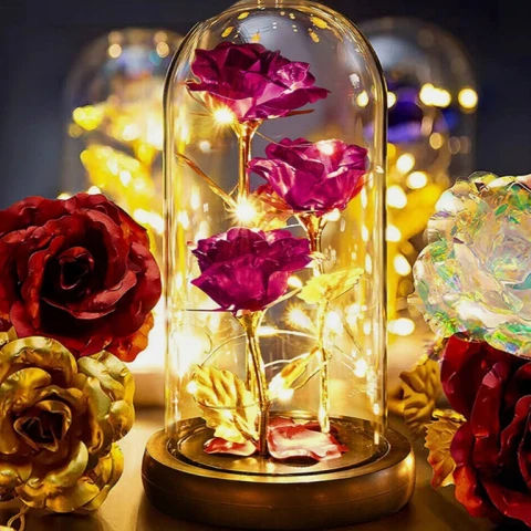 Ale Hity | WIECZNA RÓŻA W SZKLE LED ŚWIECĄCA WALENTYNKI PUDEŁKO PREZENT DZIEŃ KOBIET
