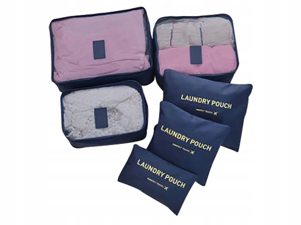 ORGANIZERY PODRÓŻNE DO WALIZKI SIATKI NA PRANIE X6 TURYSTYCZNE NA UBRANIA, Kolor dominujący niebieski