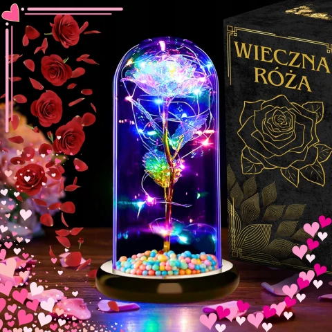 Ale Hity | WIECZNA RÓŻA W SZKLE ŚWIECĄCA LED PREZENT NA WALENTYNKI DZIEŃ KOBIET MAMY