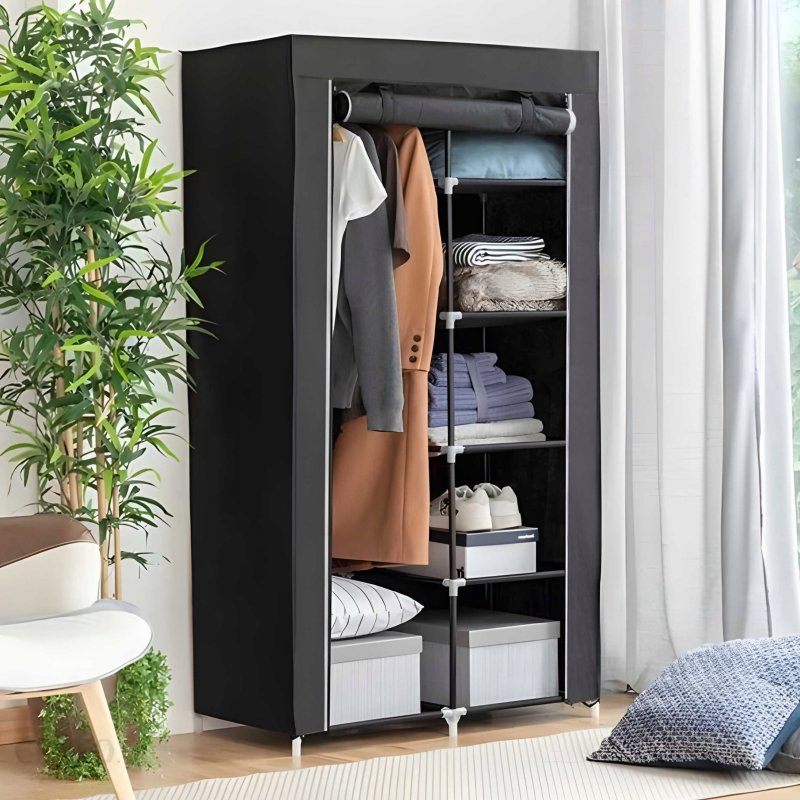 MATERIAŁOWA SZAFA TEKSTYLNA SKŁADANA GARDEROBA ORGANIZER NA UBRANIA XXL, Rodzaj drzwi materiałowe