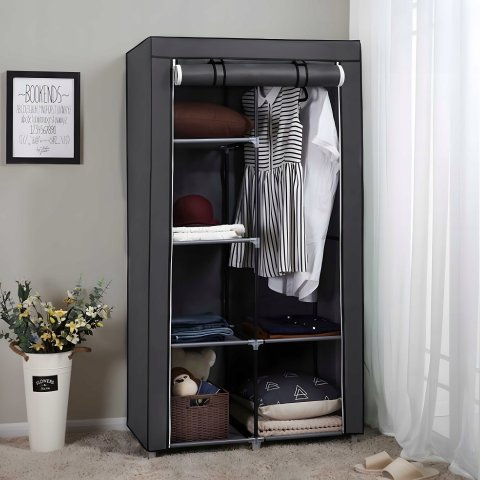 MATERIAŁOWA SZAFA TEKSTYLNA SKŁADANA GARDEROBA ORGANIZER NA UBRANIA XXL, Materiał metal