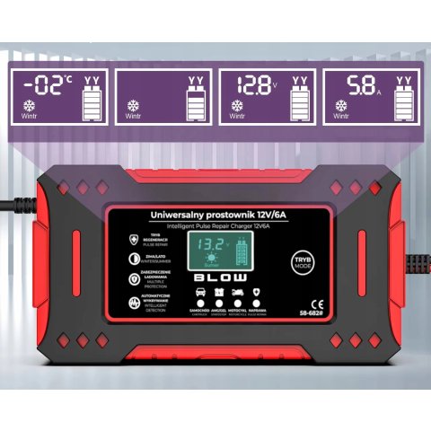 AUTOMATYCZNY INTELIGENTNY PROSTOWNIK ŁADOWARKA AKUMULATORA LCD 12V 6A