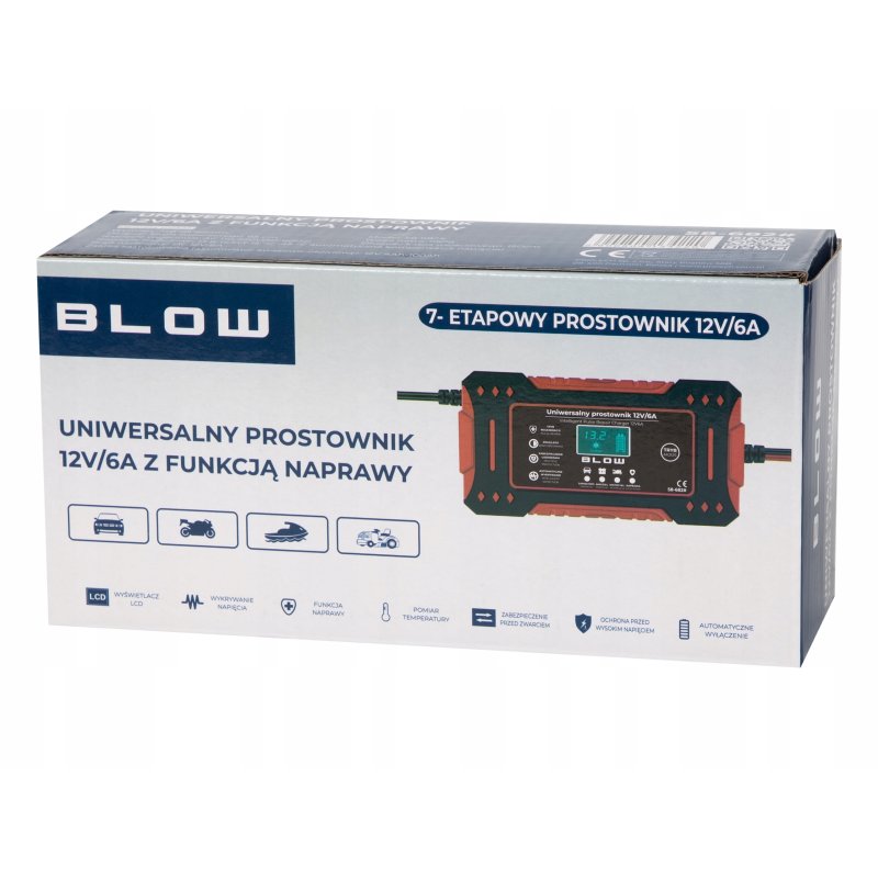AUTOMATYCZNY INTELIGENTNY PROSTOWNIK ŁADOWARKA AKUMULATORA LCD 12V 6A