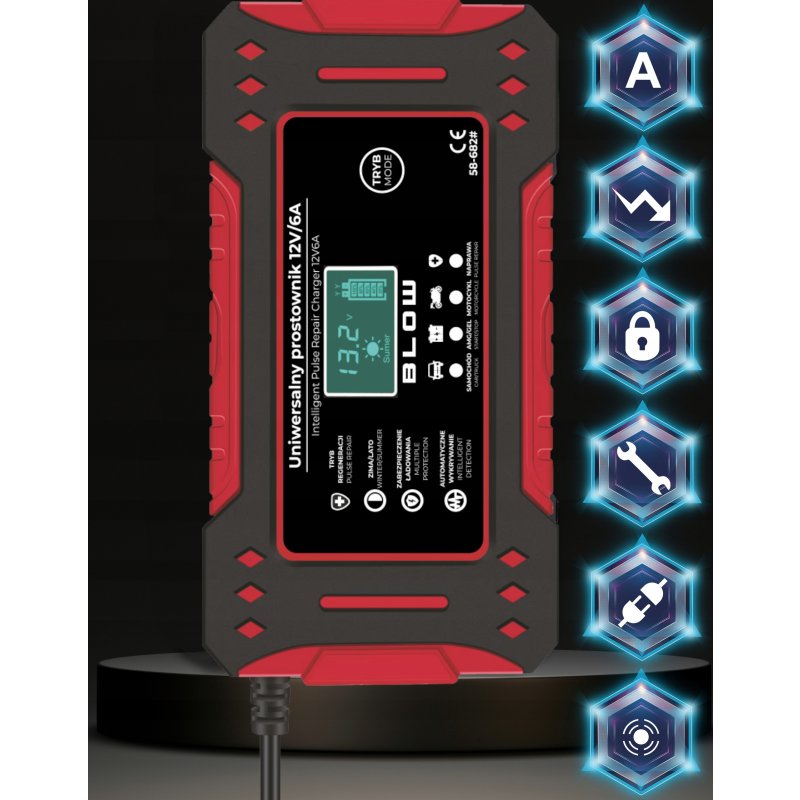 AUTOMATYCZNY INTELIGENTNY PROSTOWNIK ŁADOWARKA AKUMULATORA LCD 12V 6A Natężenie maksymalne: 6 A