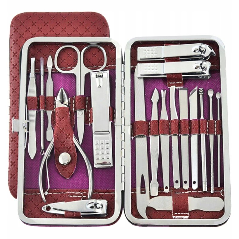 ZESTAW DO MANICURE PAZNOKCI PEDICURE 20 EL ETUI PRZYBRONIK CĄŻKI NOŻYCZKI