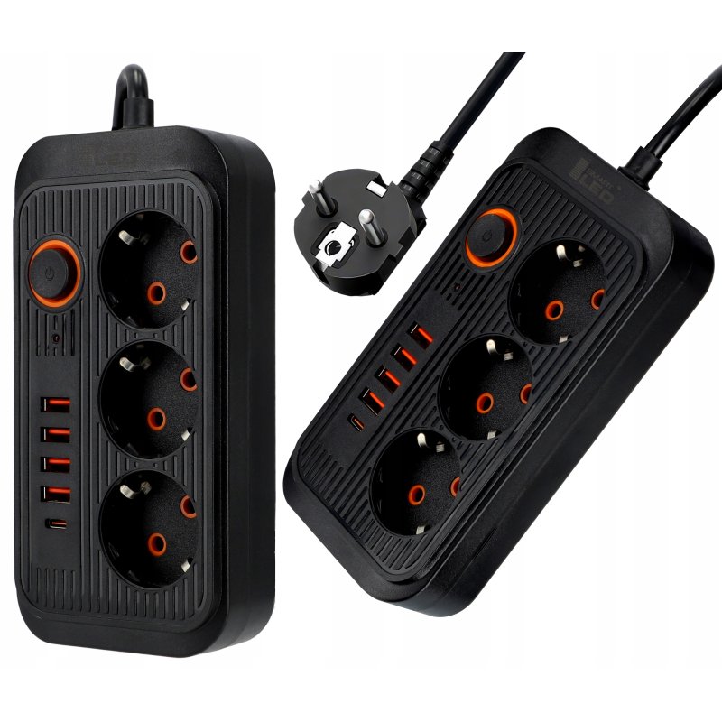 Przedłużacz Listwa Zasilająca Siec 2 M 3 Gniazda 230V + 5X USB Ładowarka
