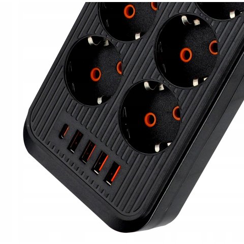 Przedłużacz Listwa Zasilająca Siec 2 M 3 Gniazda 230V + 5X USB Ładowarka, Kolor czarny