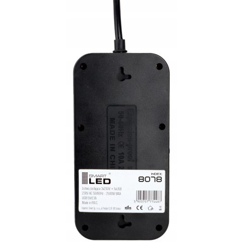 Przedłużacz Listwa Zasilająca Siec 2 M 3 Gniazda 230V + 5X USB Ładowarka, Waga produktu z opakowaniem jednostkowym 0.2 kg