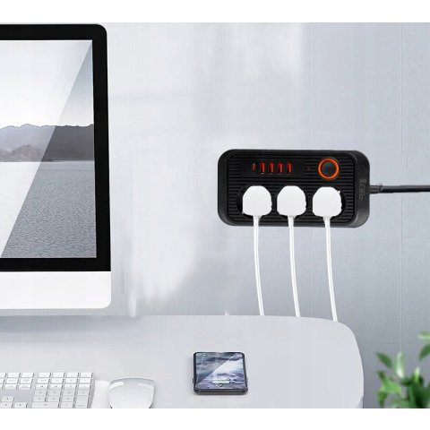 Przedłużacz Listwa Zasilająca Siec 2 M 3 Gniazda 230V + 5X USB Ładowarka, Średnica przewodu 1 mm
