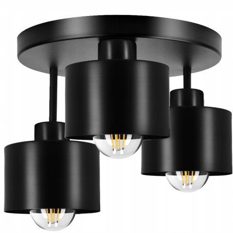 Lampa Sufitowa Natynkowa Żyrandol LED 3x E27 Plafon Tuba Klosz Metal Zwis