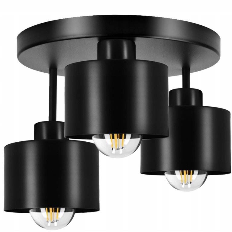 Lampa Sufitowa Natynkowa Żyrandol LED 3x E27 Plafon Tuba Klosz Metal Zwis