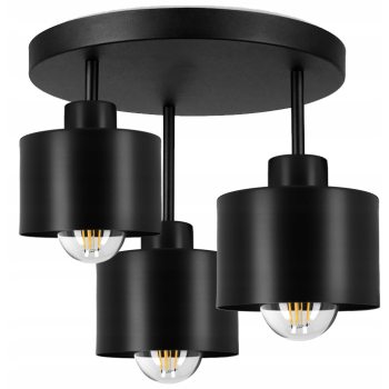 Lampa Sufitowa Natynkowa Żyrandol LED 3x E27 Plafon Tuba Klosz Metal Zwis, Kolor czarny