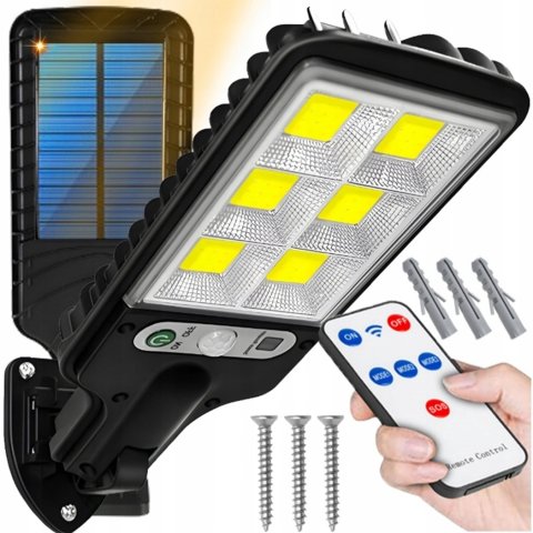 MOCNA LAMPA SOLARNA LED COB ULICZNA CZUJNIK RUCHU ZMIERZCHU Z PILOTEM
