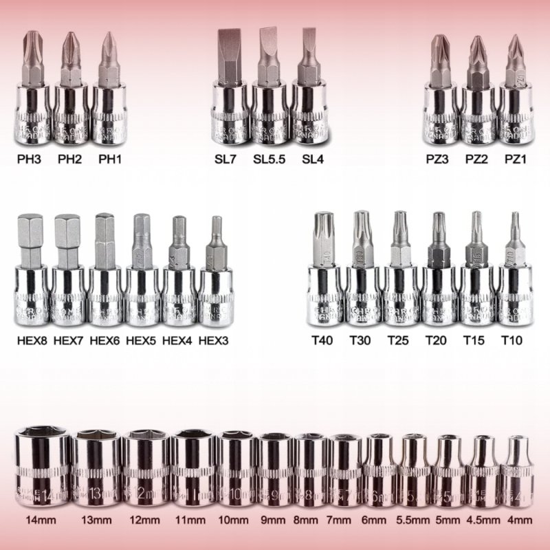 Zestaw Kluczy Nasadowych Narzędzi Klucze Nasadowe Torx Walizka Nasadki 46el Waga produktu z opakowaniem jednostkowym: 1.215 kg