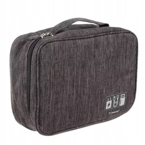 ORGANIZER NA KABLE ŁADOWARKI ETUI POJEMNIK TORBA KABLI + UCHWYT PODRÓŻNY, Kolor szary