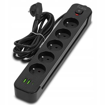 Przedłużacz Listwa Zasilająca Sieciowa 5 Gniazd 230V 3M 3x USB Ładowarka, Liczba gniazdek 8 szt.