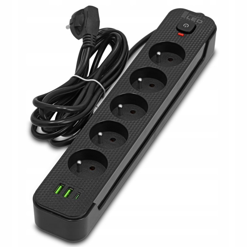Przedłużacz Listwa Zasilająca Sieciowa 5 Gniazd 230V 3M 3x USB Ładowarka, Liczba gniazdek 8 szt.