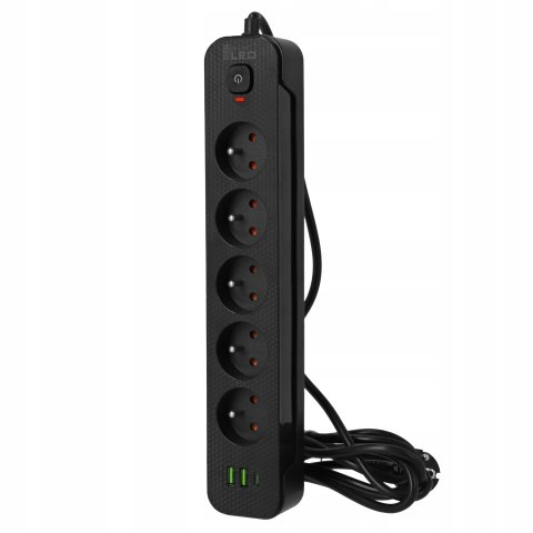 Przedłużacz Listwa Zasilająca Sieciowa 5 Gniazd 230V 3M 3x USB Ładowarka, Waga produktu z opakowaniem jednostkowym 1 kg