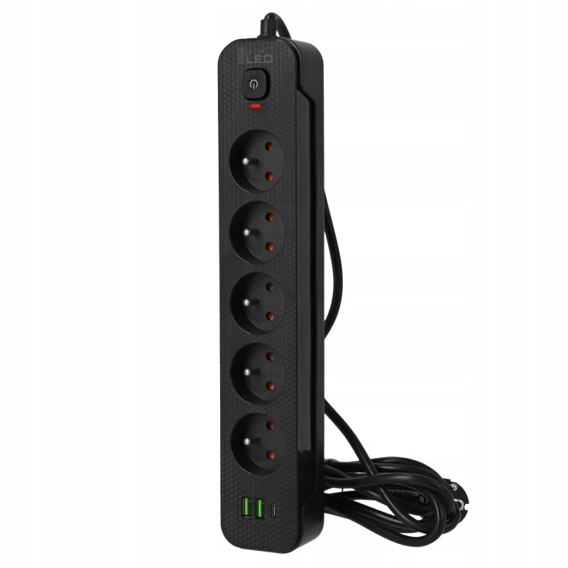 Przedłużacz Listwa Zasilająca Sieciowa 5 Gniazd 230V 3M 3x USB Ładowarka, Waga produktu z opakowaniem jednostkowym 1 kg