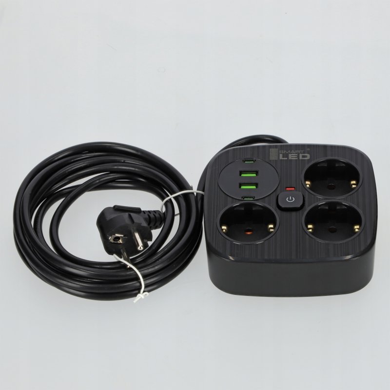 Przedłużacz Listwa Zasilająca Rozdzielacz Rozgałęźnik 3 Gniazda 230V 4x USB, Długość kabla 3 m