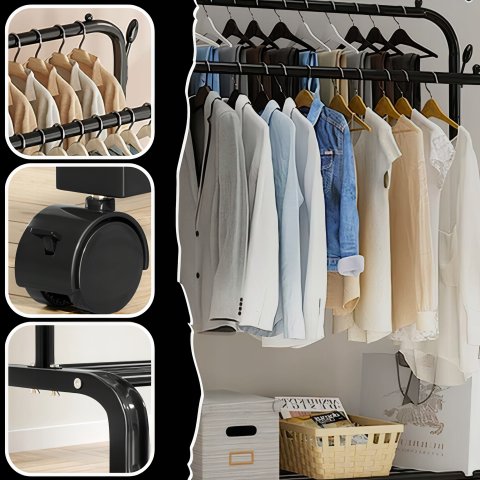 Duży WIESZAK NA UBRANIA Stojący Podwójny Stojak czarny na kółkach 150cm