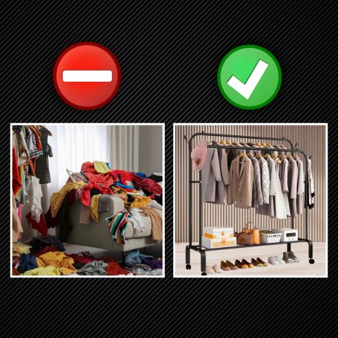 Duży WIESZAK NA UBRANIA Stojący Podwójny Stojak czarny na kółkach 150cm