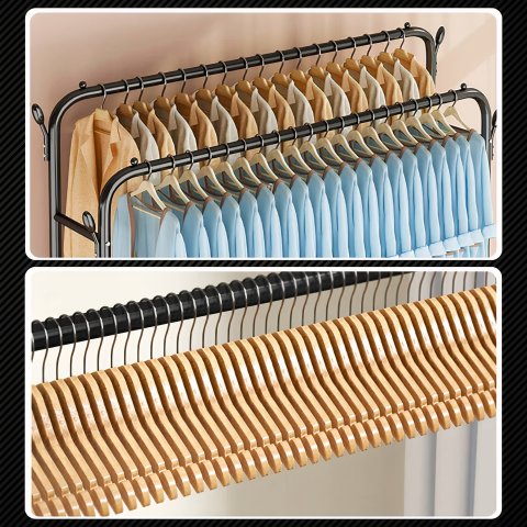 Duży WIESZAK NA UBRANIA Stojący Podwójny Stojak czarny na kółkach 150cm