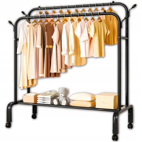 Ale Hity: Duży WIESZAK NA UBRANIA Stojący Podwójny Stojak czarny na kółkach 150cm