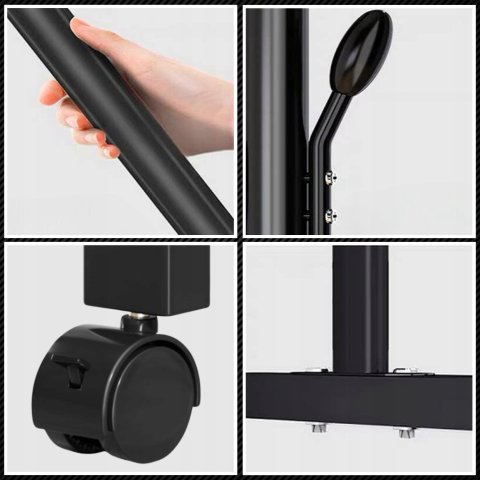 Duży WIESZAK NA UBRANIA Stojący Podwójny Stojak czarny na kółkach 150cm Kolor mebla: czarny